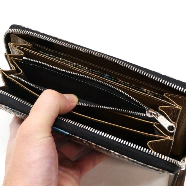 ラウンドファスナー長財布 ファスナー財布 本革 パイソン革 蛇革 ヘビ