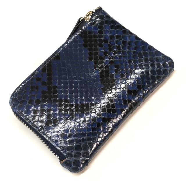 蛇革財布 L字 ラウンドファスナー財布 薄型 コンパクト 本革 ダイヤモンドパイソン 蛇革 ヘビ革 グレージング 藍染