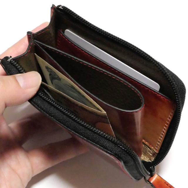 L字ファスナー財布 メンズ レディース マチ付き 小銭入れあり カード収納 コンパクト 本革 イタリアンレザー コードバン 馬革 ROCADO社 シェルコードバン マーブル_4