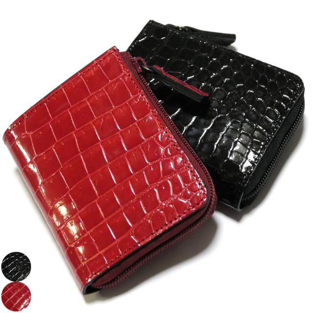L字ファスナー財布 メンズ レディース マチ付き 小銭入れあり カード収納 コンパクト 本革 クロコダイル グレージング