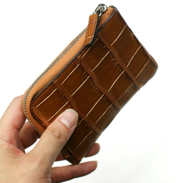 財布 L字 ラウンドファスナー財布 札入れ レディース財布 メンズ財布 薄型 コンパクト クロコダイル ワニ革 鰐革 レザー 革 サイフ ブラウン ゴールド 財布 L字 ラウンドファスナー財布 札入れ レディース財布 メンズ財布