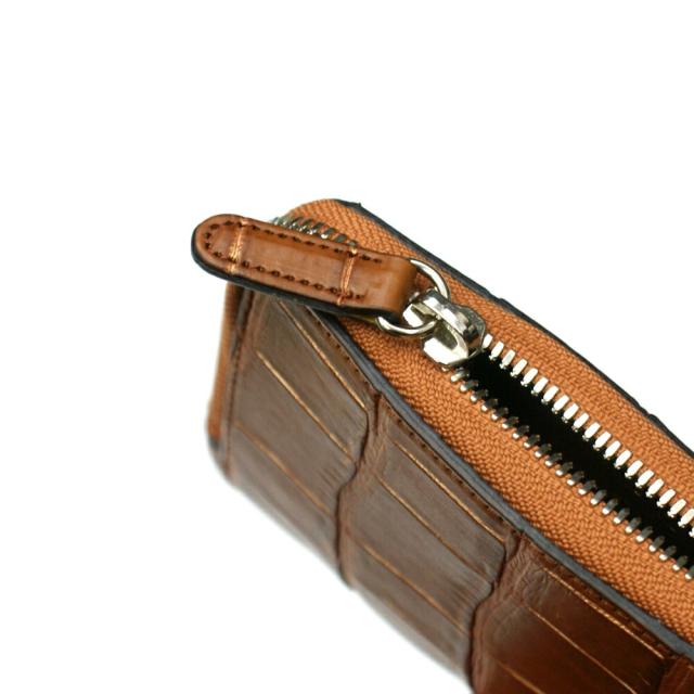 財布 L字 ラウンドファスナー財布 札入れ レディース財布 メンズ財布 薄型 コンパクト クロコダイル ワニ革 鰐革 レザー 革 サイフ ブラウン ゴールド 財布 L字 ラウンドファスナー財布 札入れ レディース財布 メンズ財布