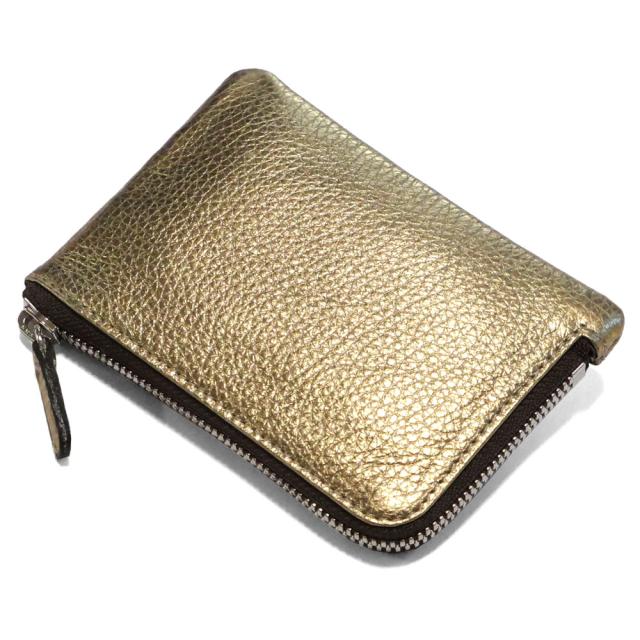 L字ファスナー財布 メンズ レディース 小銭入れあり カード収納 薄型 コンパクト 本革 牛革 シマ— ゴールド