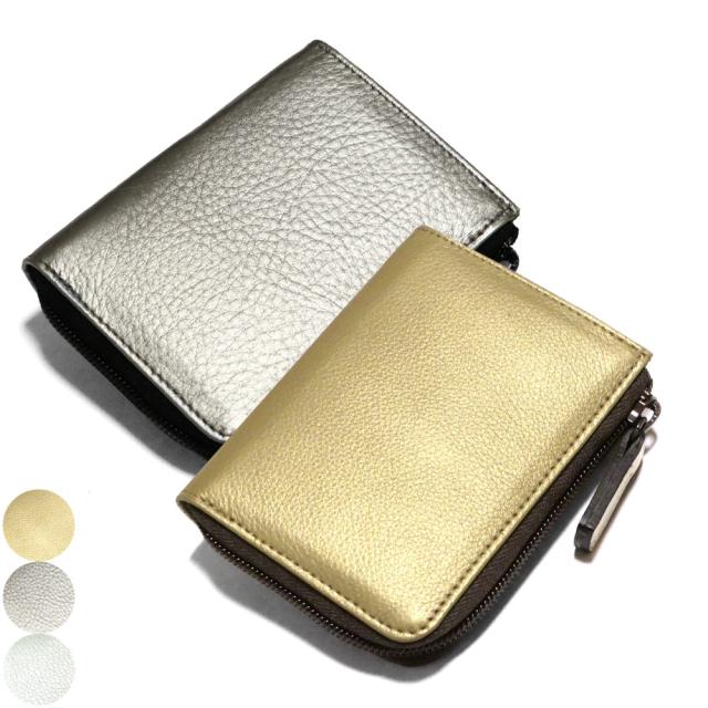 L字ファスナー財布 メンズ レディース マチ付き 小銭入れあり カード収納 コンパクト 本革 牛革 シュリンクレザー パール