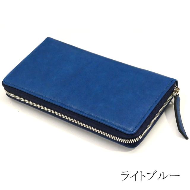 ラウンドファスナー財布 ファスナー財布 本革 山羊革 ヤギ革 ゴートレザー キッド インディゴ染_9