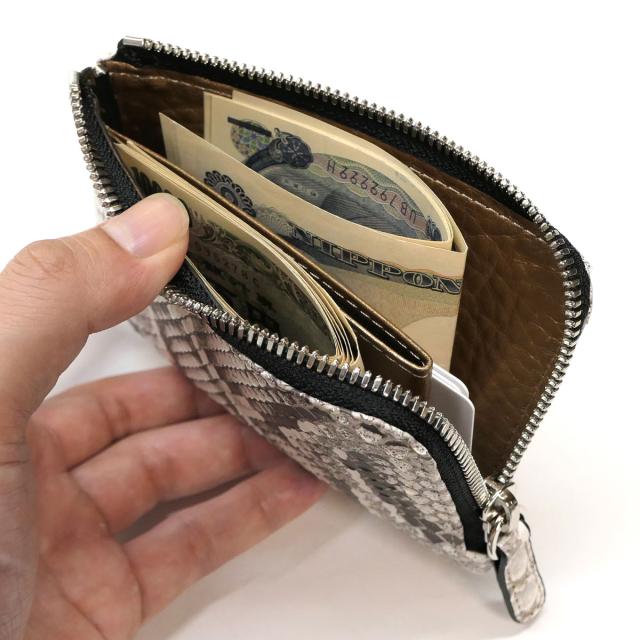 パイソン 財布 L字 ラウンドファスナー財布 薄型 コンパクト 本革