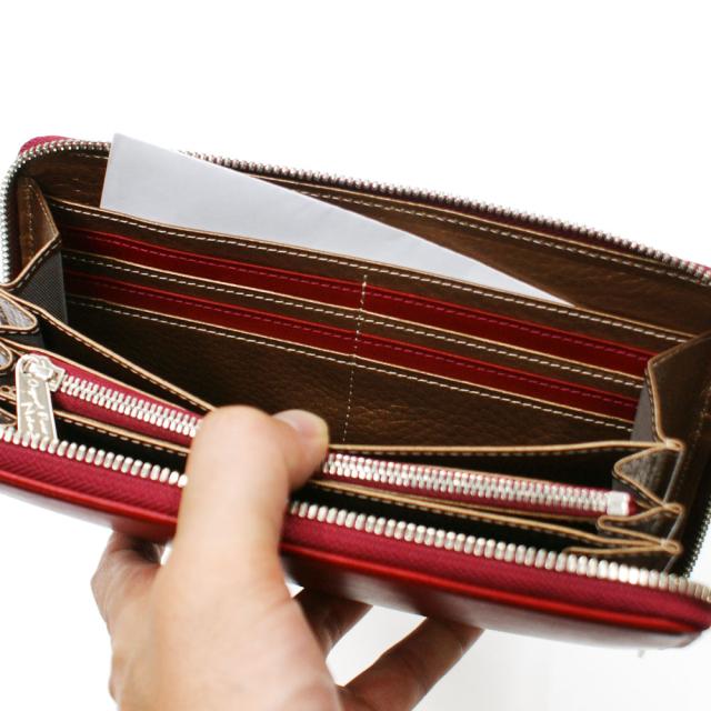 長財布 ラウンドファスナー長財布 メンズ レディース 財布 サイフさいふ 札入れ 大容量 牛革 オイルプルアップレザー オイルプルアップ ワイン_3