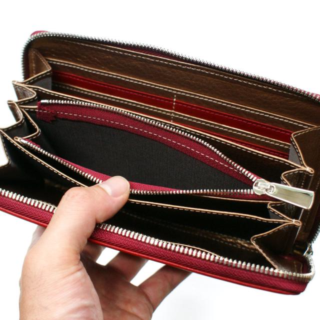 長財布 ラウンドファスナー長財布 メンズ レディース 財布 サイフさいふ 札入れ 大容量 牛革 オイルプルアップレザー オイルプルアップ ワイン_5