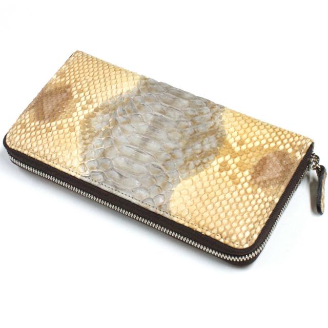 ラウンドファスナー 長財布 本革 ファスナー財布 小銭入れあり 大容量 カード収納 レディース財布 メンズ財布 パイソン革 蛇革 ヘビ革 ラウンド財布 ロングウォレット 本革長財布 日本製 手染め オーブ グレー