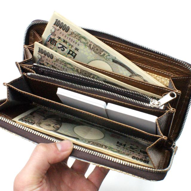 ラウンドファスナー 長財布 本革 ファスナー財布 小銭入れあり 大容量 カード収納 レディース財布 メンズ財布 パイソン革 蛇革 ヘビ革 ラウンド財布 ロングウォレット 本革長財布 日本製 手染め オーブ グレー_2