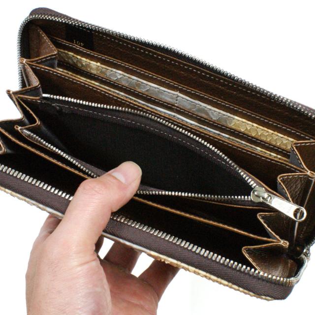 ラウンドファスナー 長財布 本革 ファスナー財布 小銭入れあり 大容量 カード収納 レディース財布 メンズ財布 パイソン革 蛇革 ヘビ革 ラウンド財布 ロングウォレット 本革長財布 日本製 手染め オーブ グレー_5