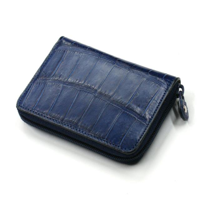 ケース ラウンドファスナー 小銭入れ メンズ レディース クロコダイル ワニ革 革 財布 ジッパー ギフト 日本製 藍染