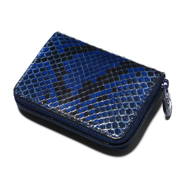 小銭入れ ケース メンズ レディース 本革 ラウンドファスナー パイソン革 蛇革 ヘビ革 グレージング 藍染