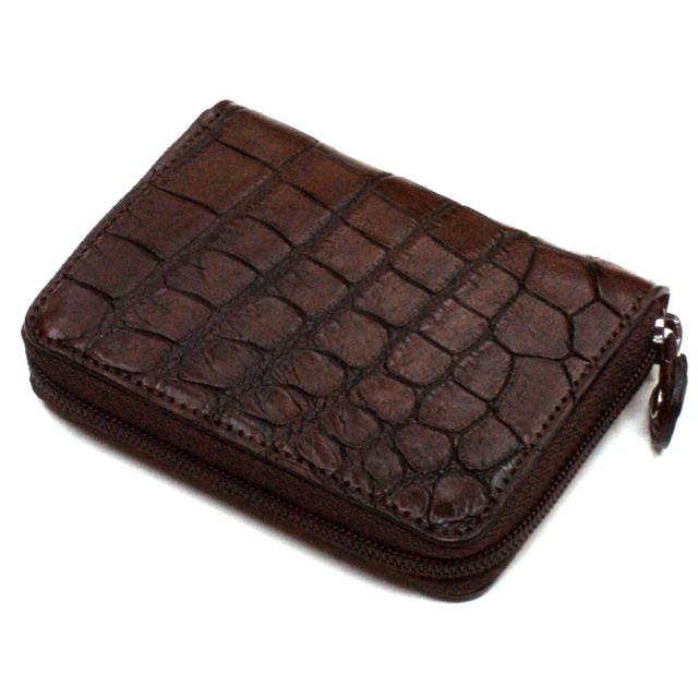 送料無料 本革 ケース 小銭入れ クロコダイル革 ワニ革 クロコ 革 メンズ レディース 小さい レザー 財布 サイフ カード カードケース ギフト プレゼント アンティーク チョコ