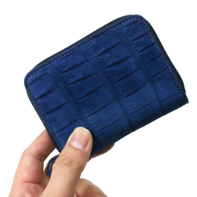 コインケース ラウンドファスナー 小銭入れ メンズ レディース クロコダイル ワニ革 革 財布 ジッパー ギフト 日本製 Ver.2 ヌバック 吟擦り ブルー_1