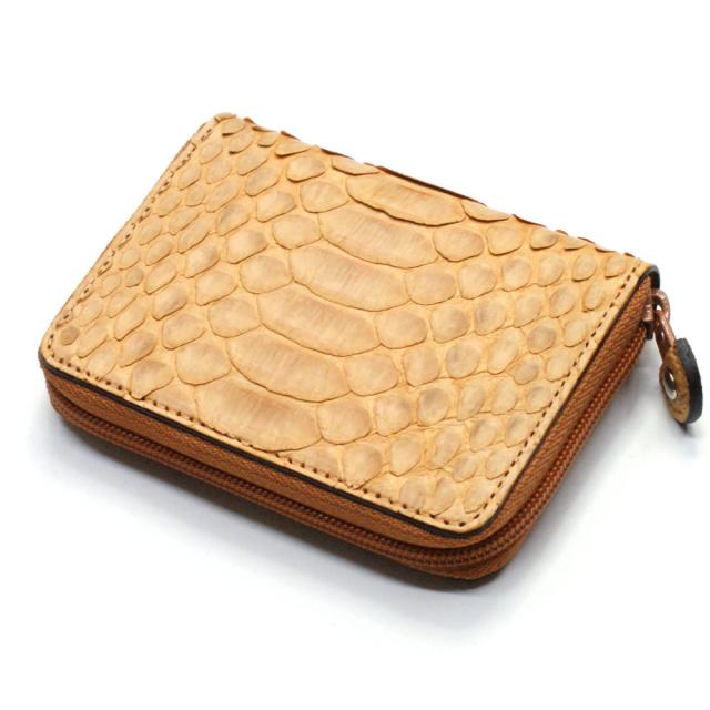 ケース ラウンドファスナー 小銭入れ メンズ レディース ヘビ 蛇 パイソン 革 財布 ジッパー ギフト 日本製 Ver.2 ハーフブリーチ オレンジ