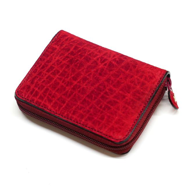 ケース メンズ レディース ラウンド ファスナー小銭入れ カバ革 ヒポポタマス 革 レザー ジッパー ギフト 日本製 レッド