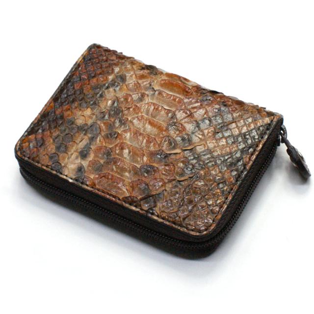 ケース ラウンドファスナー 小銭入れ メンズ レディース ヘビ 蛇 パイソン 革 財布 ジッパー ギフト 日本製 Ver.2 ハードシェード チョコ