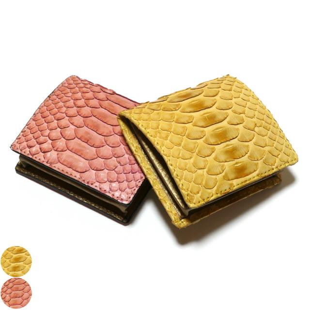 薄型 コンパクト ケース 小銭入れ ボックス型 本革ケース ヘビ革 パイソン革 ダイヤモンドパイソン革 草木染め