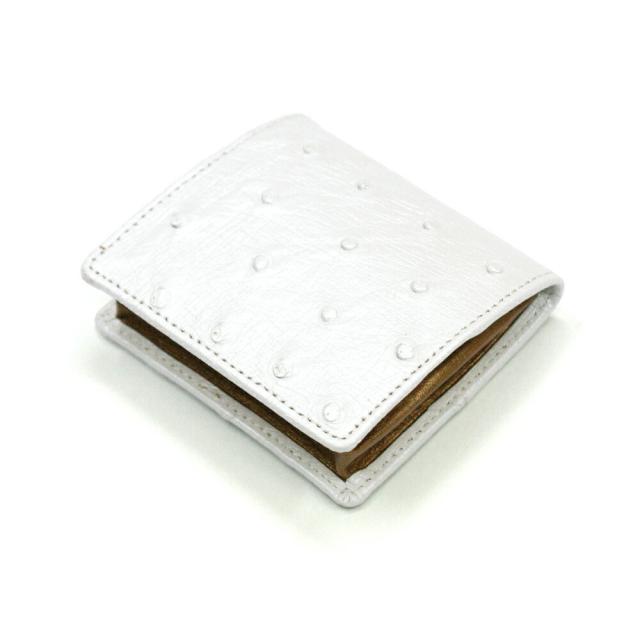ケース メンズ レディース 小銭入れ オーストリッチ 駝鳥革 ボックス型小銭入れ 薄型 コンパクト BOX型 ギフト 日本製 白 パール ホワイト