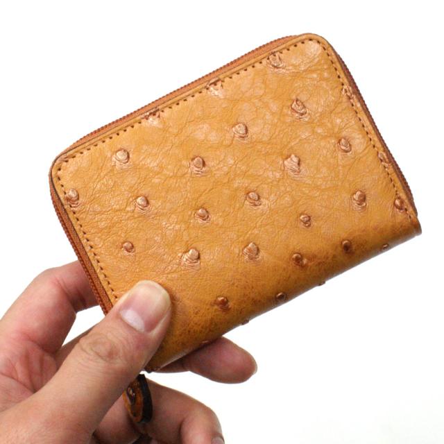 コインケース ラウンドファスナー 小銭入れ メンズ レディース オーストリッチ 駝鳥革 革 レザー 財布 ジッパー ギフト 日本製 キャメル_1