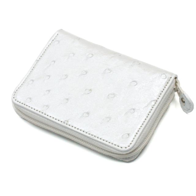 ケース ラウンドファスナー 小銭入れ メンズ レディース オーストリッチ 駝鳥革 革 レザー 財布 ジッパー ギフト 日本製 白 ホワイト