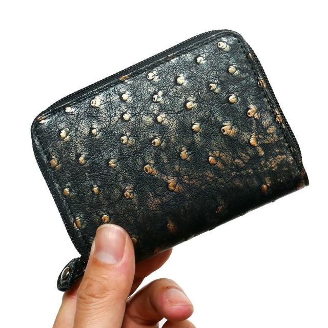 コインケース ラウンドファスナー 小銭入れ メンズ レディース オーストリッチ 駝鳥革 革 レザー 財布 ジッパー ギフト 日本製 ラグジュアリー 各色 レトロ チョコ_1