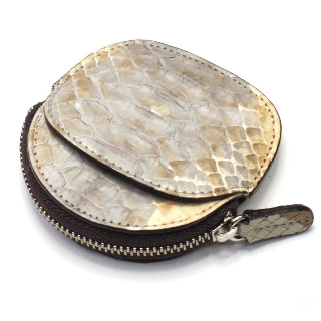 ケース メンズ レディース ファスナー小銭入れ パイソン革 蛇革 本革 丸型 薄型 コンパクト 小銭入れ 小型 mini 小さい ギフト 日本製 柄 手染め P11