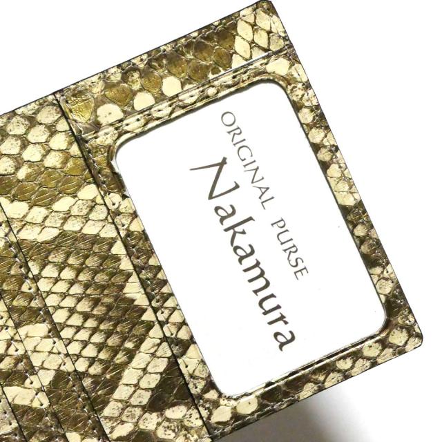 二つ折り パスケース 定期入れ / メンズ レディース / スリム 薄型/ 本革 パイソン革 ヘビ革 / モラレルパイソン パール ゴールド 二つ折り パスケース 定期入れ / メンズ レディース / スリム 薄型/ 本