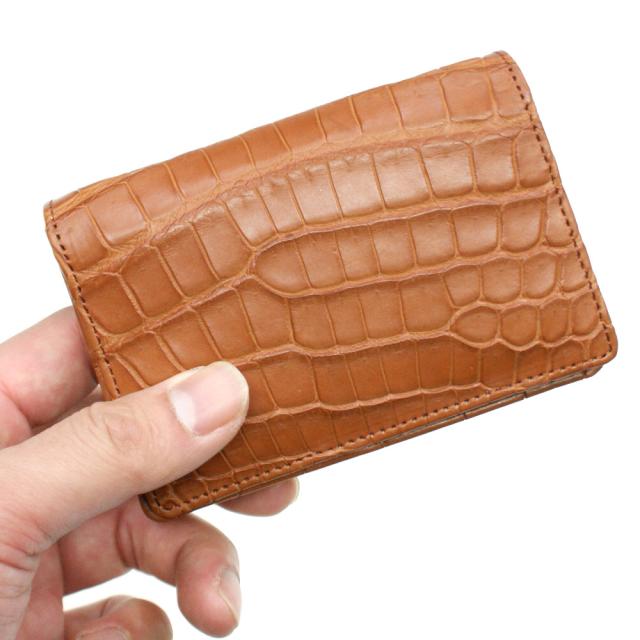 名刺入れ 名刺ケース メンズ レディース クロコダイル 鰐革 ワニ革 無双 レザー 通しマチ ビジネス シンプル カードケース 大容量 ギフト マット ブラウン_1