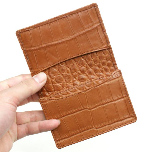 名刺入れ 名刺ケース メンズ レディース クロコダイル 鰐革 ワニ革 無双 レザー 通しマチ ビジネス シンプル カードケース 大容量 ギフト マット ブラウン_2