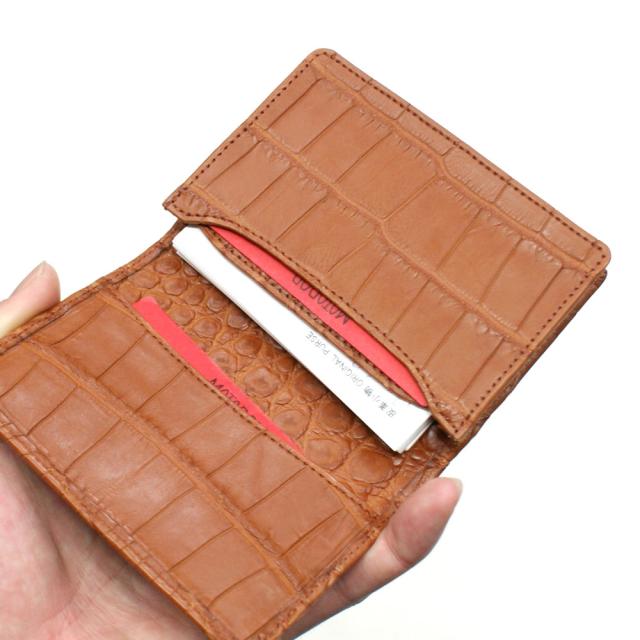 名刺入れ 名刺ケース メンズ レディース クロコダイル 鰐革 ワニ革 無双 レザー 通しマチ ビジネス シンプル カードケース 大容量 ギフト マット ブラウン_4