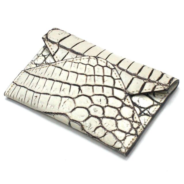 名刺入れ 名刺ケース メンズ レディース クロコダイル革 ワニ革 レザー 薄型 スリム コンパクト カード入れ カードケース 日本製 白 ホワイト