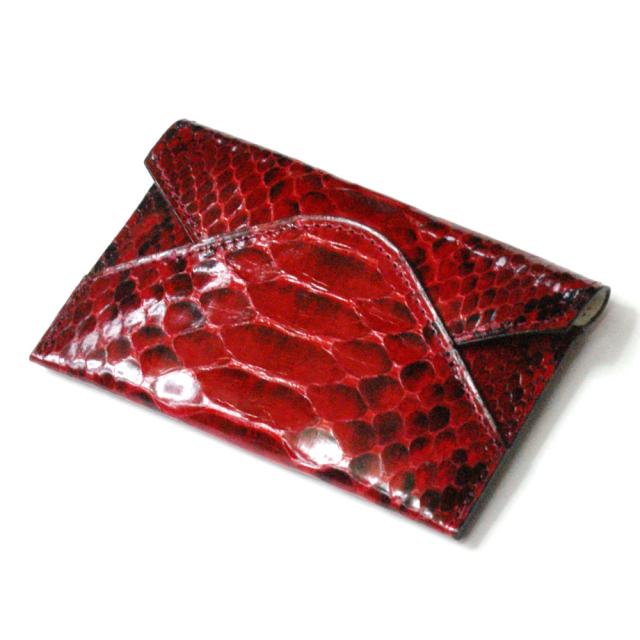 名刺入れ 名刺ケース メンズ レディース パイソン革 ヘビ革 蛇革 レザー 薄型 スリム コンパクト カード入れ カードケース 日本製  柄 艶あり ナチュラル レッド