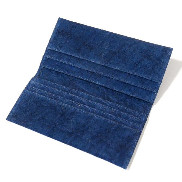 長財布 パイソン 財布 マチなし 小銭入れなし 薄型 / 本革 象革 ゾウ革 エレファントレザー/ 藍染