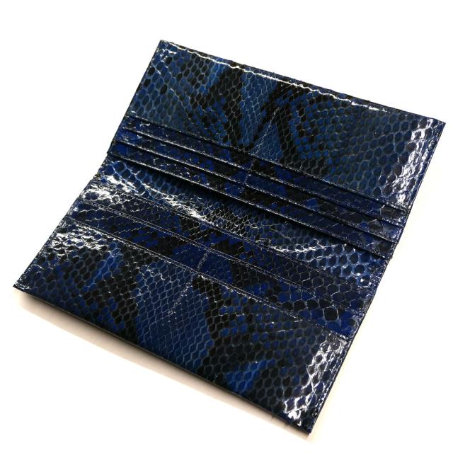 長財布 メンズ レディース ダイヤモンド パイソン 財布 蛇 ヘビ マチ無し 小銭入れ無し グレージング 藍染