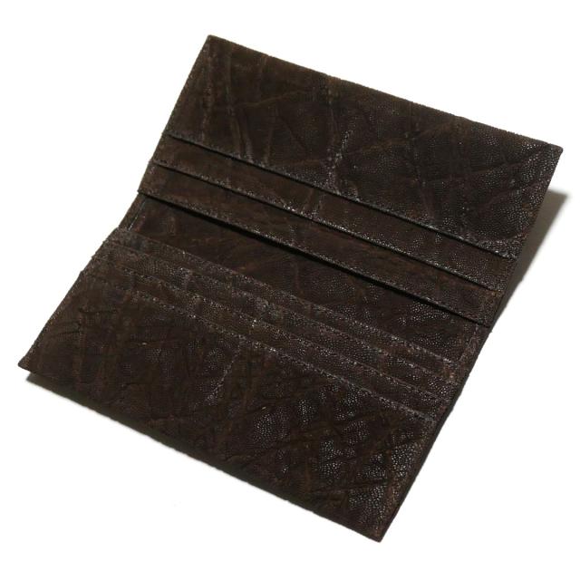 長財布 マチなし 小銭入れなし 薄型 象革 ゾウ革 エレファントレザー チョコ