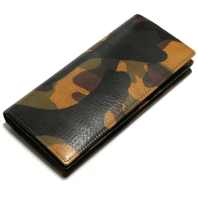 長財布 通しマチ 小銭入れなし メンズ レディース 本革 牛革 オイルレザー La Perla Azzurra社 エルヴァケーロ 迷彩