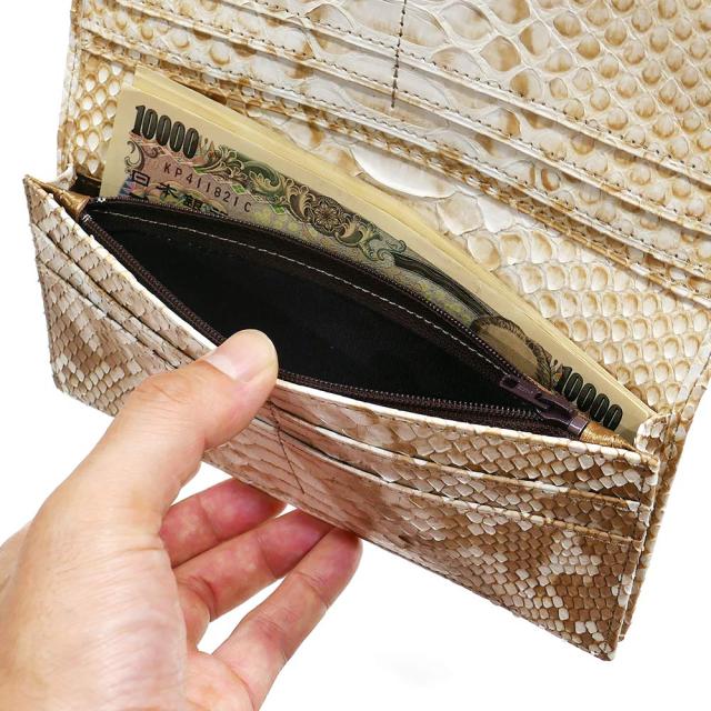 パイソン 財布 長財布 通しマチ 小銭入れあり / パイソン革 ヘビ革 蛇