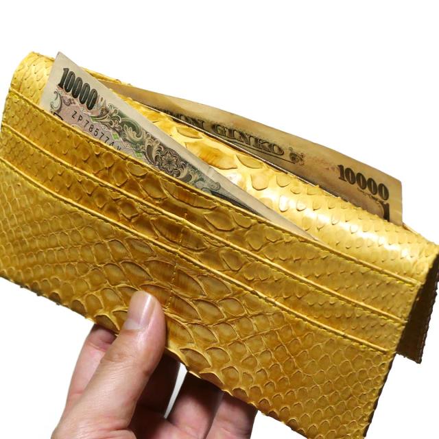 長財布 メンズ レディース ダイヤモンド パイソン 財布 蛇 ヘビ マチ無し 小銭入れ無し 草木染め_5