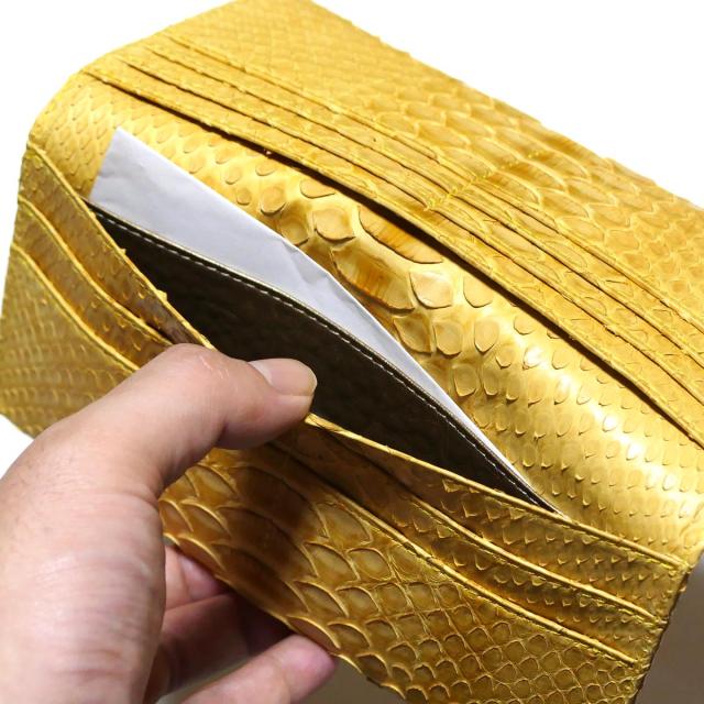 長財布 メンズ レディース ダイヤモンド パイソン 財布 蛇 ヘビ マチ無し 小銭入れ無し 草木染め_6
