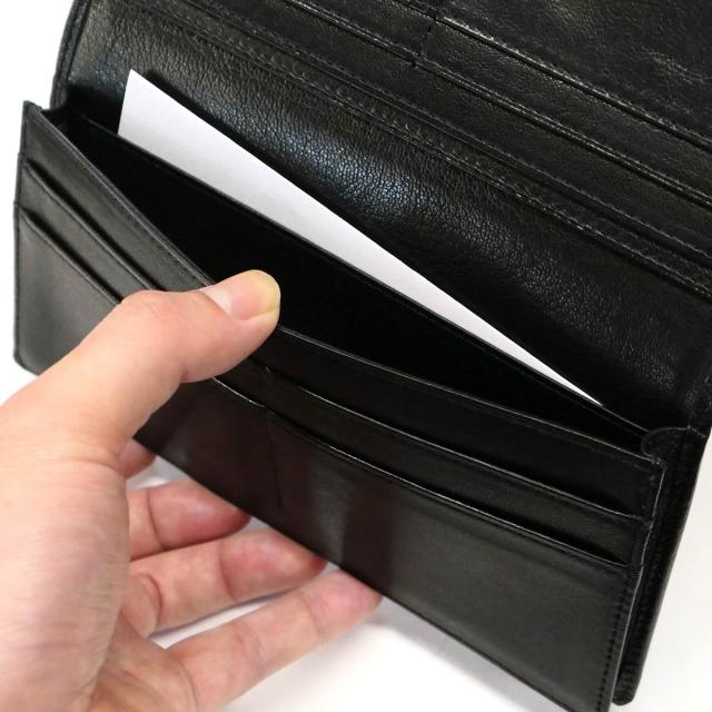 長財布 通しまち 小銭入れなし 本革 羊革 ラムレザー ヌメシープ パスカル ブラック_6