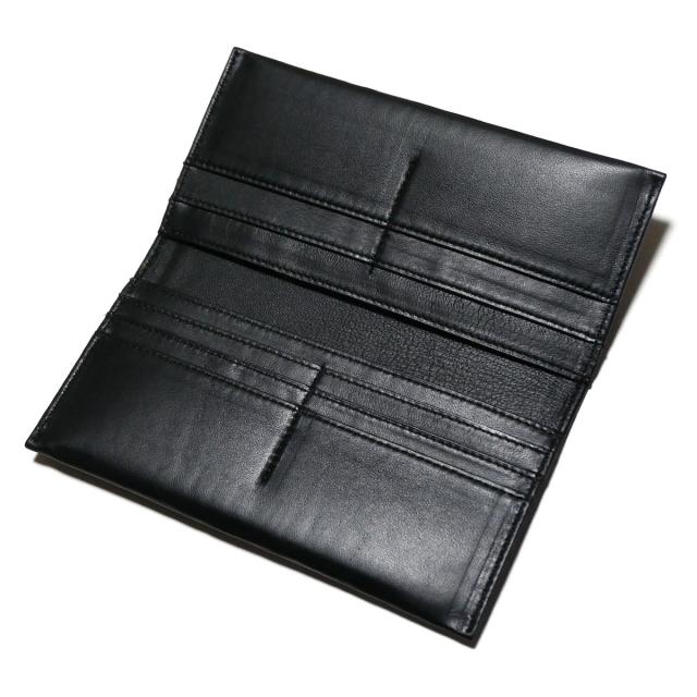 長財布 マチなし 小銭入れなし 薄型 羊革 ひつじ革 ラムスキン ブラック