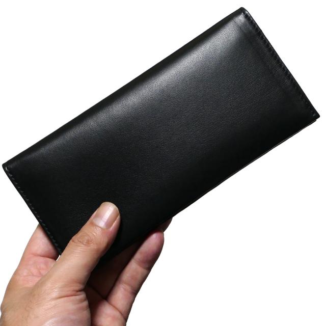長財布 マチなし 小銭入れなし 薄型 羊革 ひつじ革 ラムスキン ブラック_3