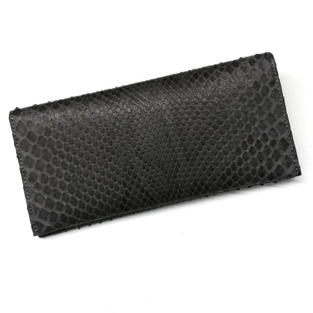 長財布 蛇革財布 メンズ レディース モラレス パイソン 蛇 ヘビ マチ無し 小銭入れ無し チャコールグレー_2