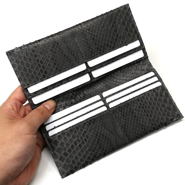 長財布 蛇革財布 メンズ レディース モラレス パイソン 蛇 ヘビ マチ無し 小銭入れ無し チャコールグレー_3