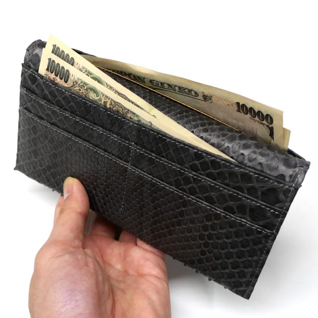 長財布 蛇革財布 メンズ レディース モラレス パイソン 蛇 ヘビ マチ無し 小銭入れ無し チャコールグレー_4