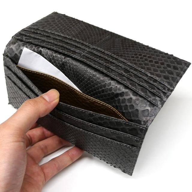 長財布 蛇革財布 メンズ レディース モラレス パイソン 蛇 ヘビ マチ無し 小銭入れ無し チャコールグレー_5