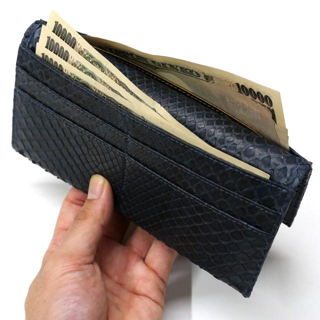 長財布 パイソン 財布 メンズ レディース モラレス 蛇 ヘビ マチ無し 小銭入れ無し ネイビーブルー_4