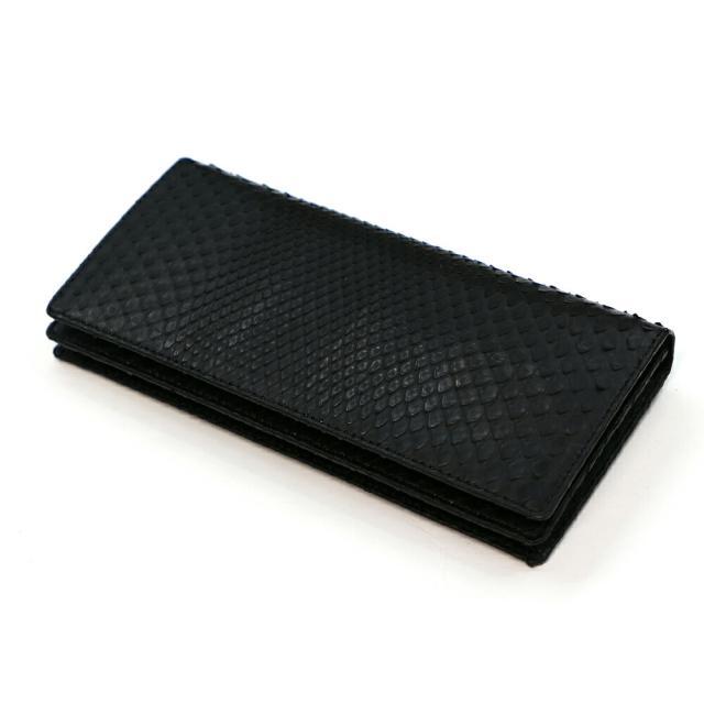 パイソン 長財布 メンズ 本革 かぶせ 札入れ 蛇 ヘビ 無双仕様 通しまち 小銭入れなし 日本製 送料無料 モラレス マット ブラック